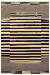 Flat Weave Kilim Antique Navaho Vintage handmade Modern Kilim Beige Black Hand-Woven Rectangle 100% Wool Area Rug 7x11